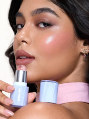 SHEGLAM blush stick next to lipstick showing compact, travel-friendly size