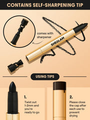 SHEGLAM applied on eye creating crisp black wing with long-lasting finish