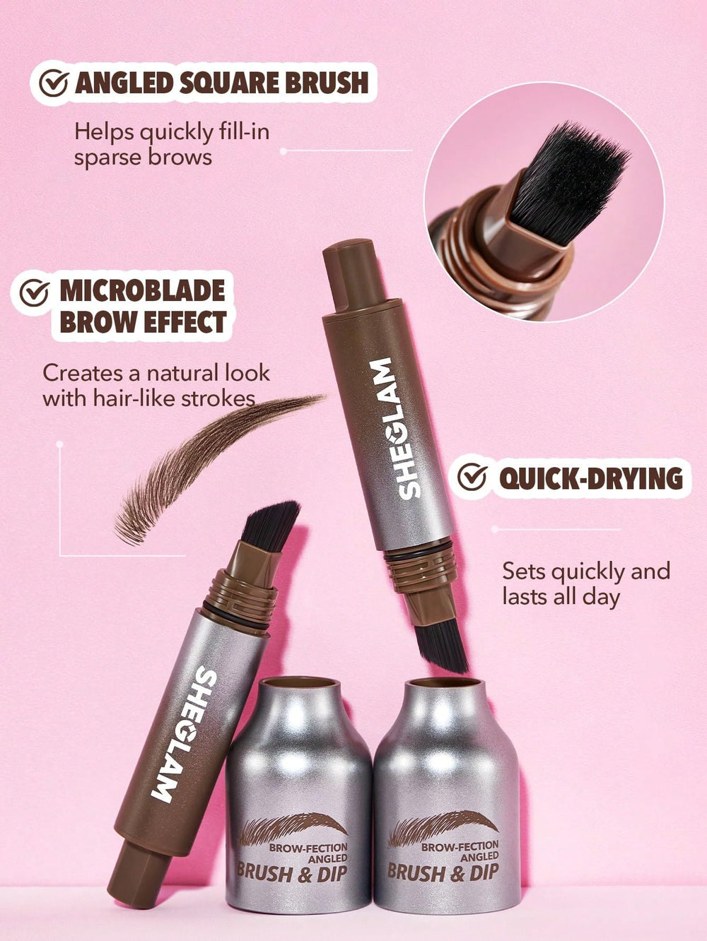 SHEGLAM angled square brush close-up, precise shaping and quick filling benefit