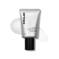 SHEGLAM front packaging showing clean primer bottle and label benefit