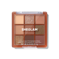 SHEGLAM palette front view showing nine cinnamon spice shades and compact convenience