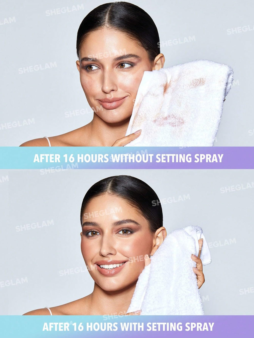 SHEGLAM nozzle close-up demonstrating even spray distribution benefit
