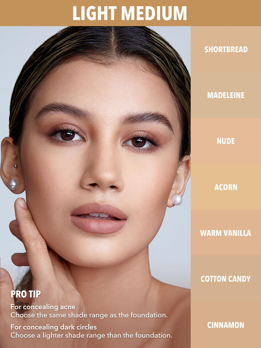 SHEGLAM concealer applied under eye demonstrating coverage and lifted brightening effect