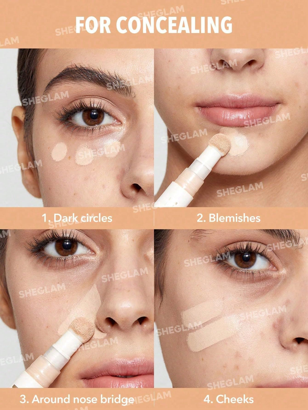 SHEGLAM concealer held in hand to show compact size and portability