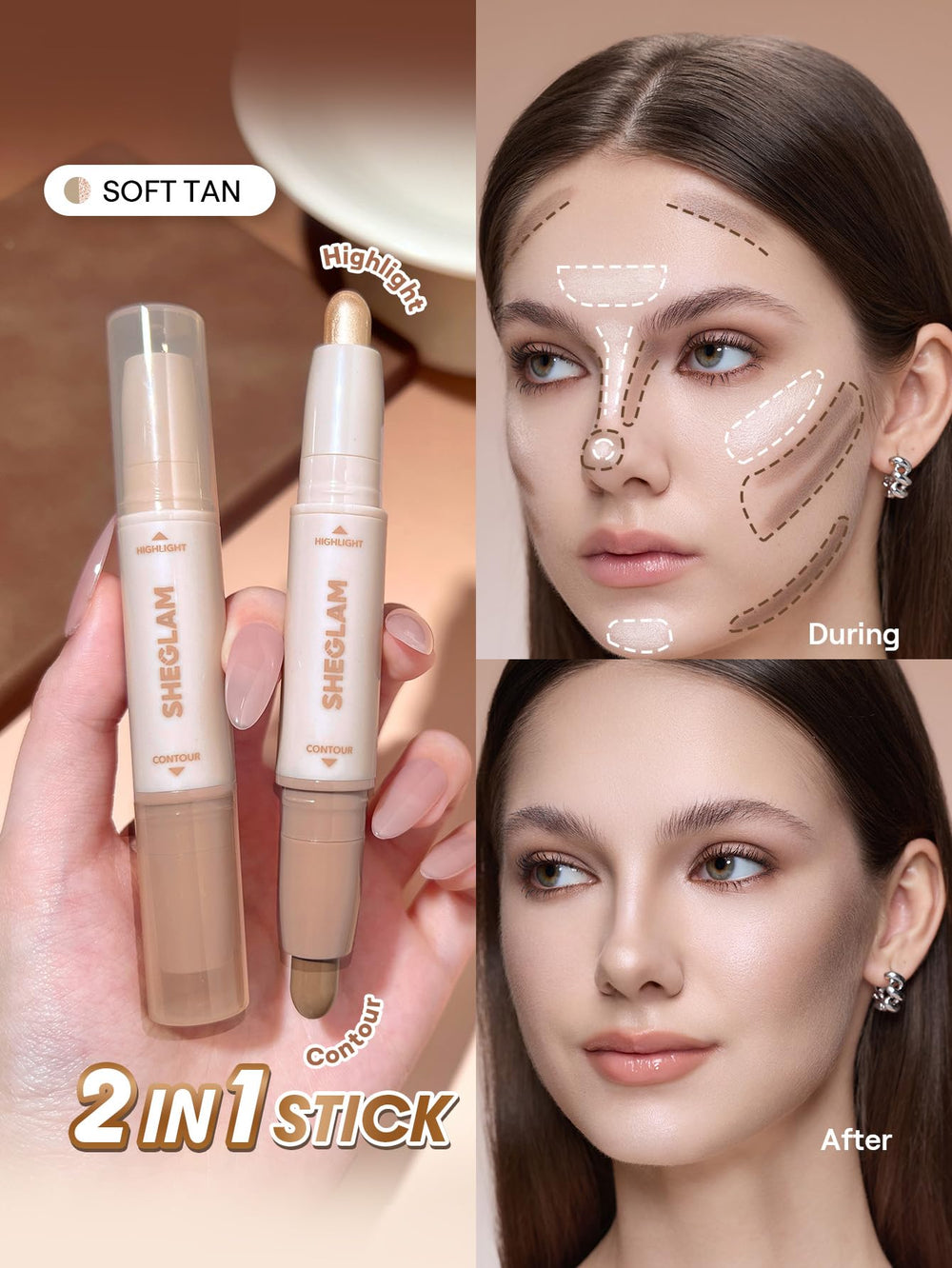 SHEGLAM close-up of dual-ended tips for precise contouring and brightening