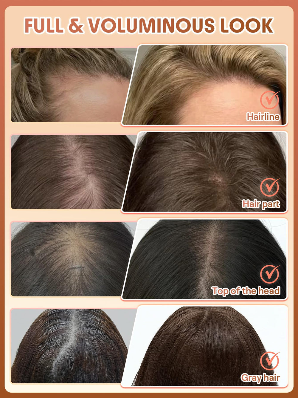 SHEGLAM before and after top view illustrating fuller hair benefit