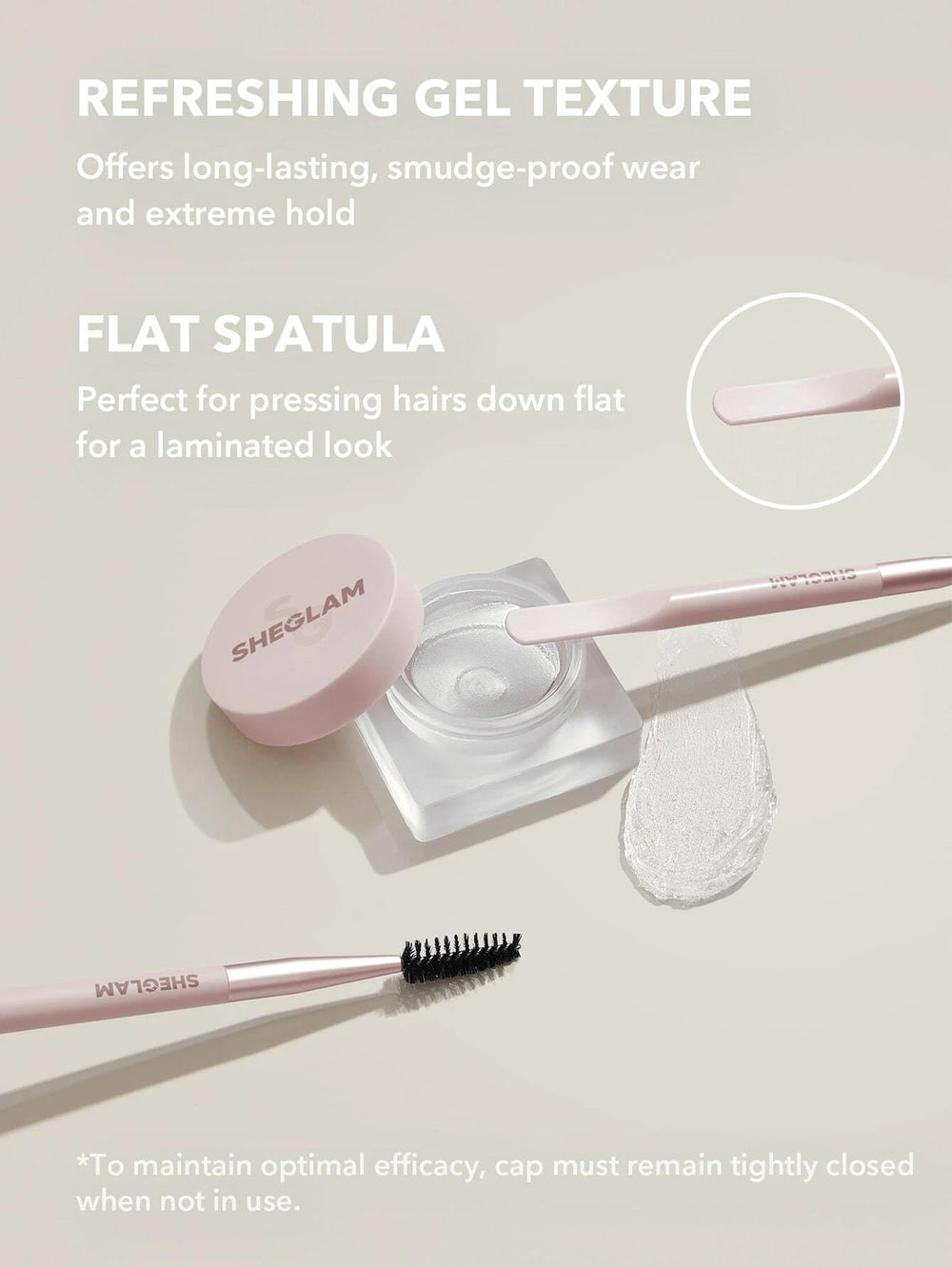 SHEGLAM dual-ended brow brush close-up for precise shaping and blending benefit
