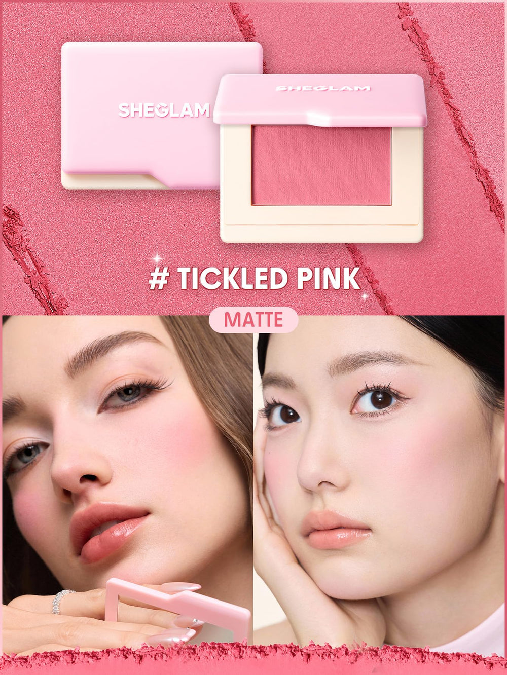 SHEGLAM swatch of Tickled Pink on skin illustrating blendable color
