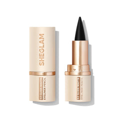 SHEGLAM pencil front view showing matte black tip and ready-to-use benefit