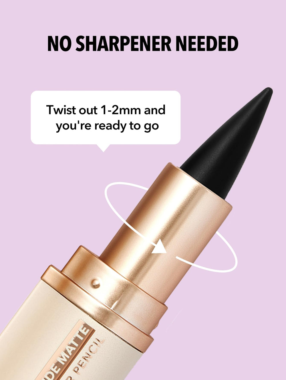 SHEGLAM twist mechanism detail showing no-sharpener convenience benefit
