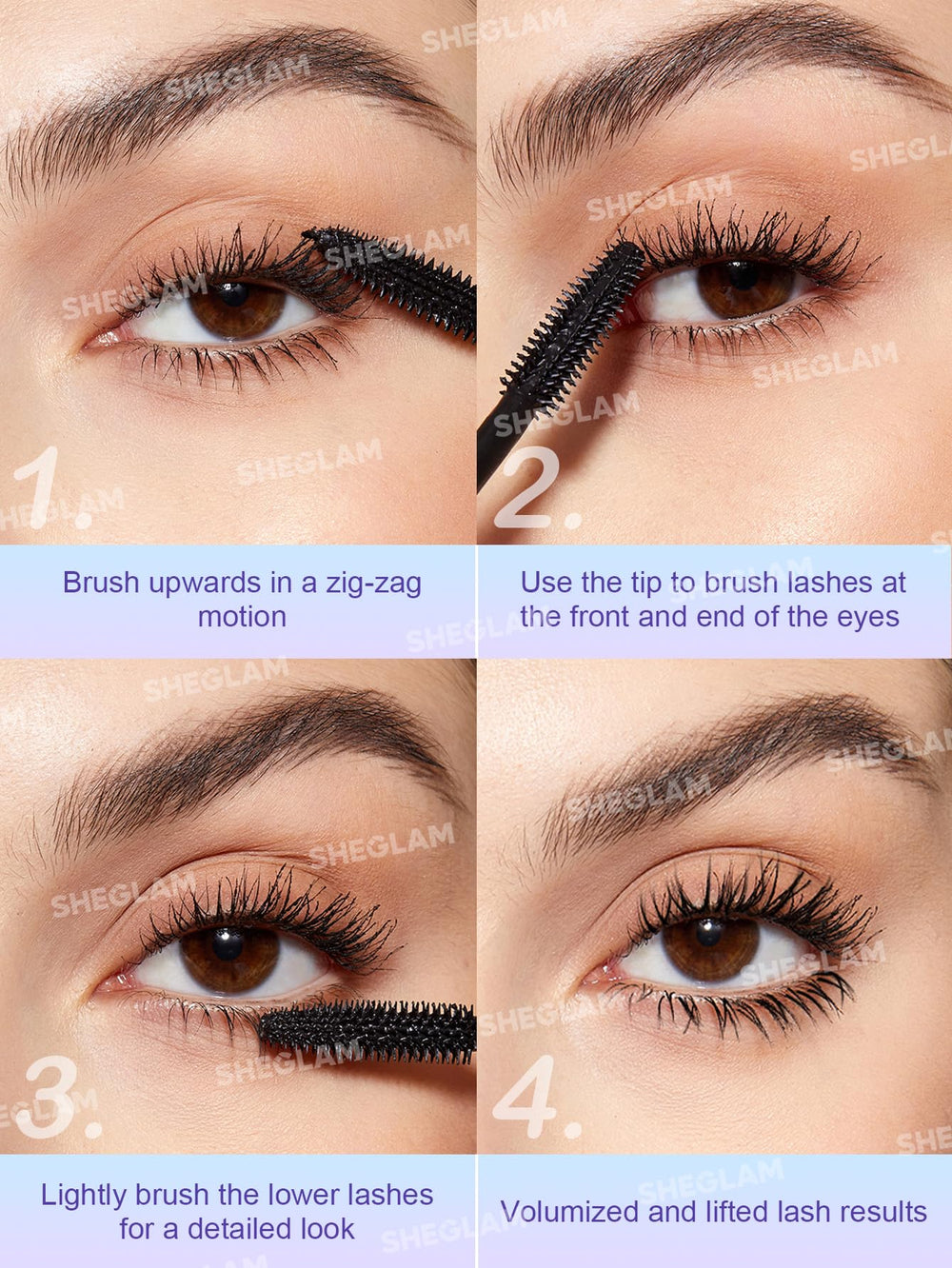 SHEGLAM before and after lashes demonstrating visible volume