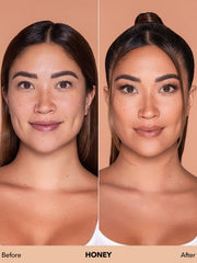 SHEGLAM foundation texture drop close-up showing creamy blendable formula benefit