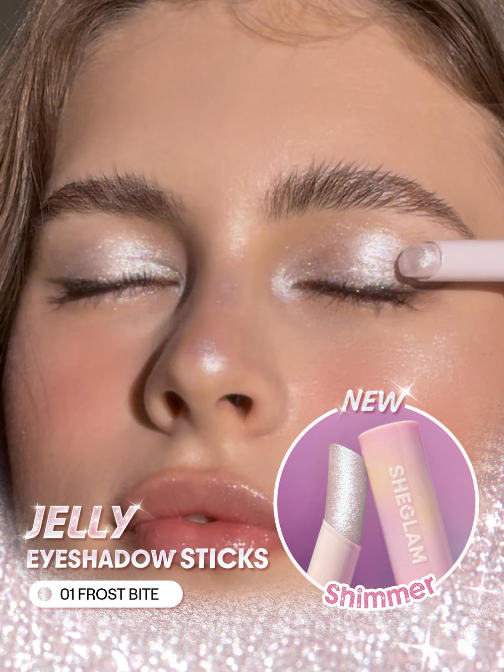 SHEGLAM Frost Bite close-up texture shot highlighting shimmering jelly and reflective particles