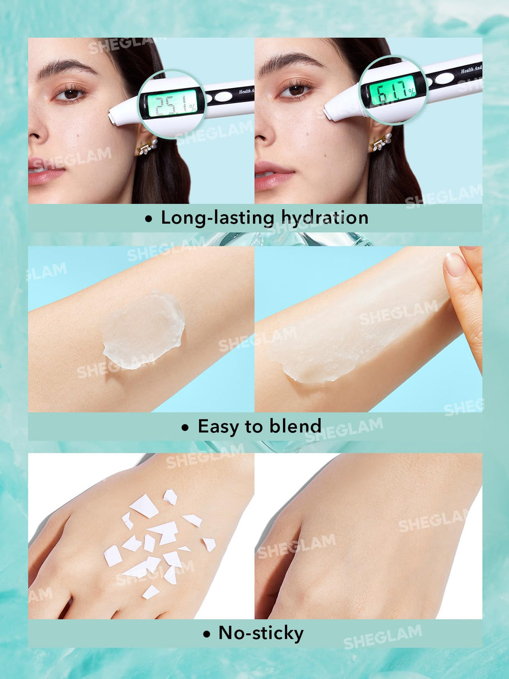 SHEGLAM hand swatch of primer showing blendable, non-greasy finish