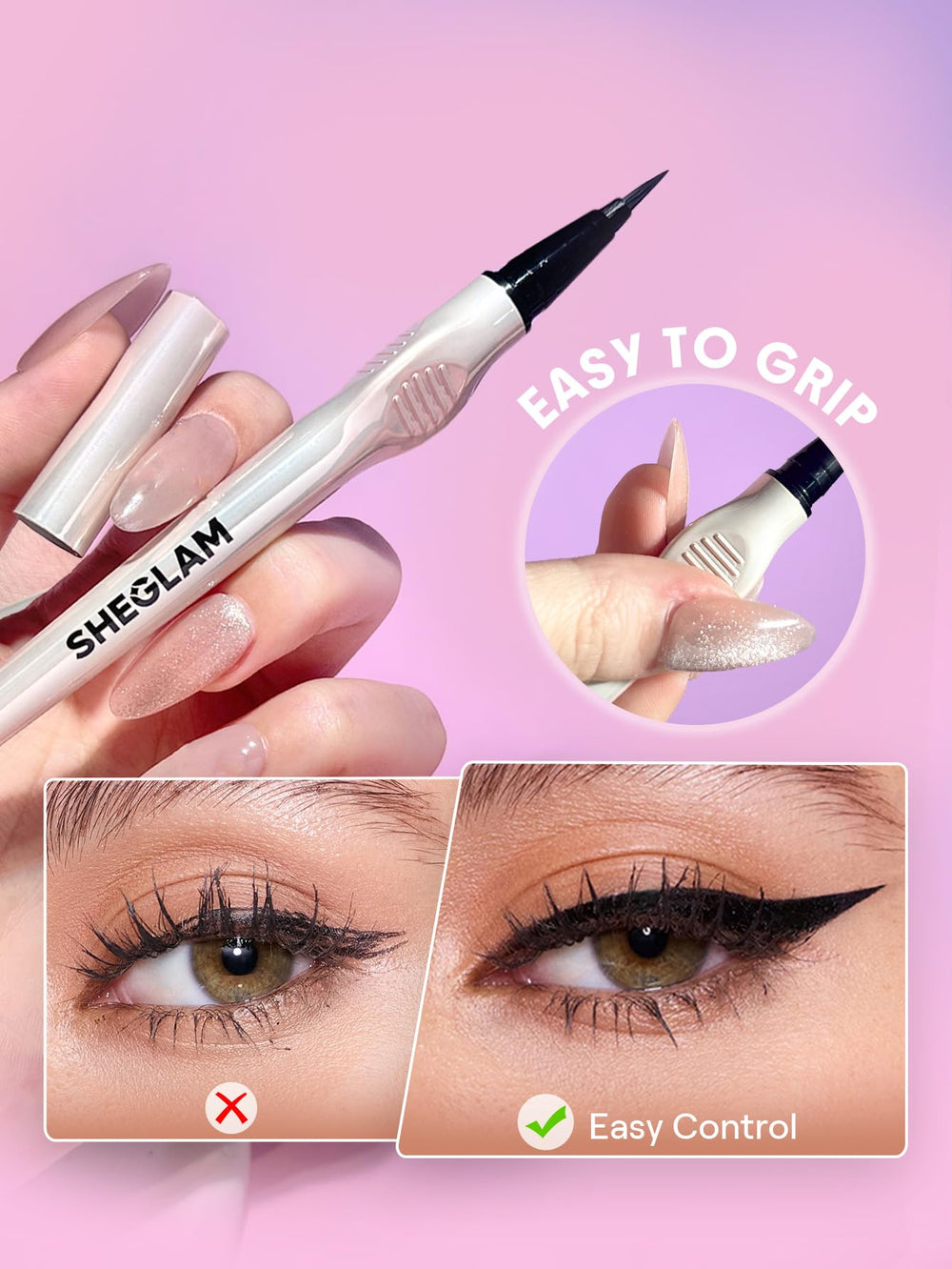 SHEGLAM tip detail highlighting fine tip for precise lines benefit