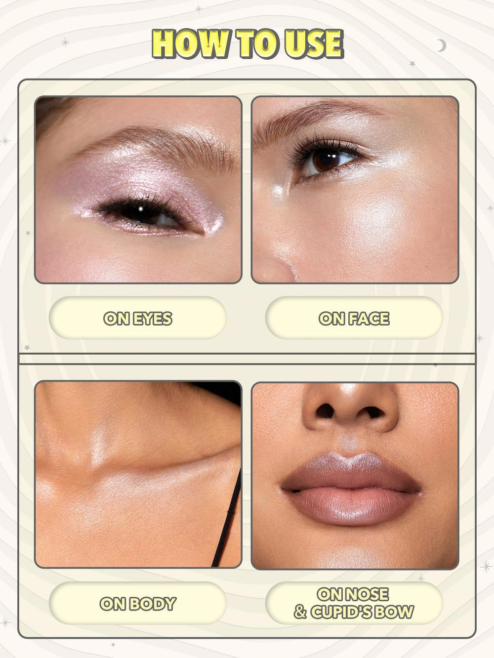SHEGLAM Heart Galaxy applied on cheek to show reflective cheekbone glow