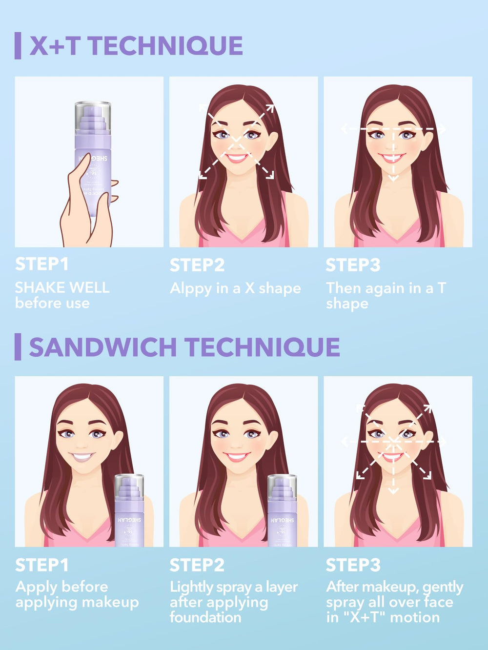Model using SHEGLAM in daytime makeup routine showing long-lasting wear benefit