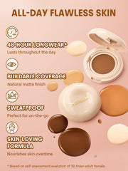 SHEGLAM foundation texture swatch demonstrating smooth liquid-to-powder finish
