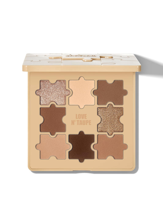 SHEGLAM Love N' Taupe front packaging showing compact puzzle design and portability