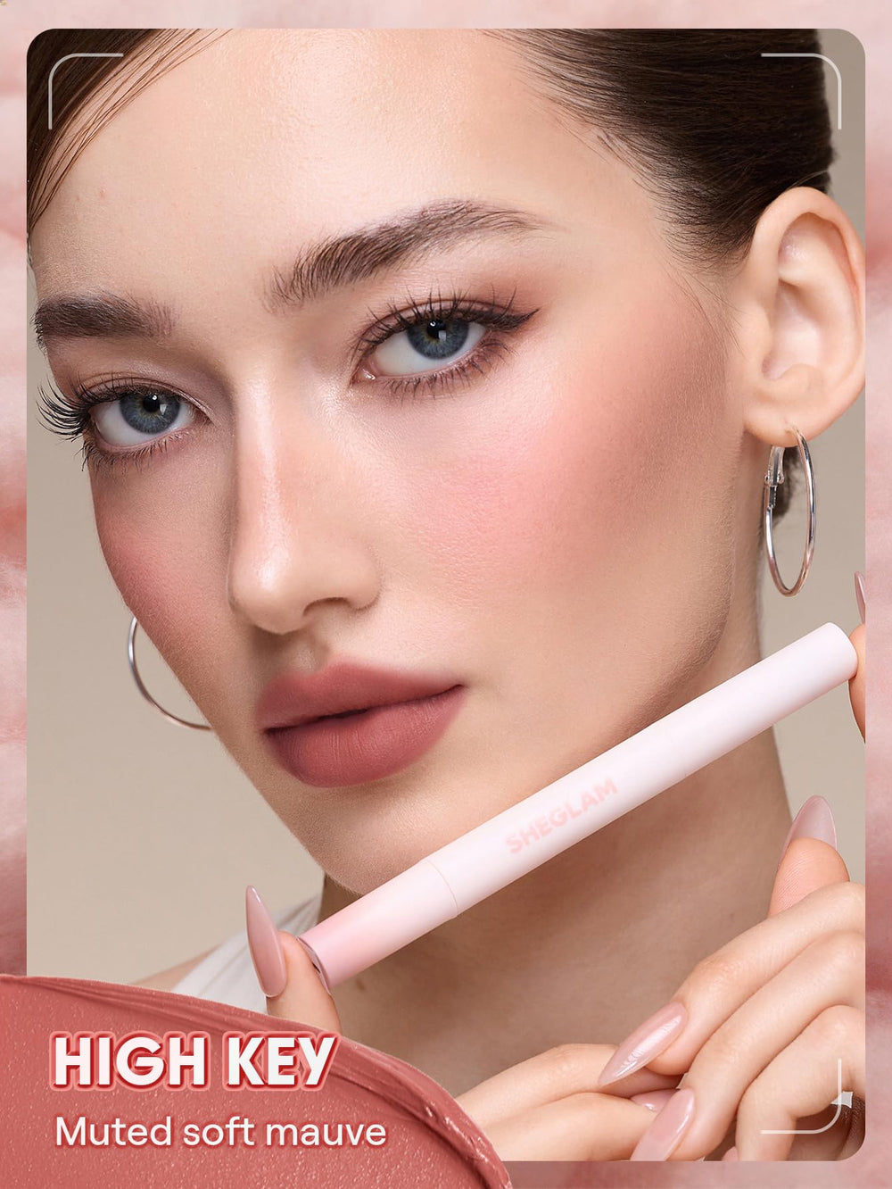 SHEGLAM product texture swirl showing semi-liquid melt-in formula for easy blending