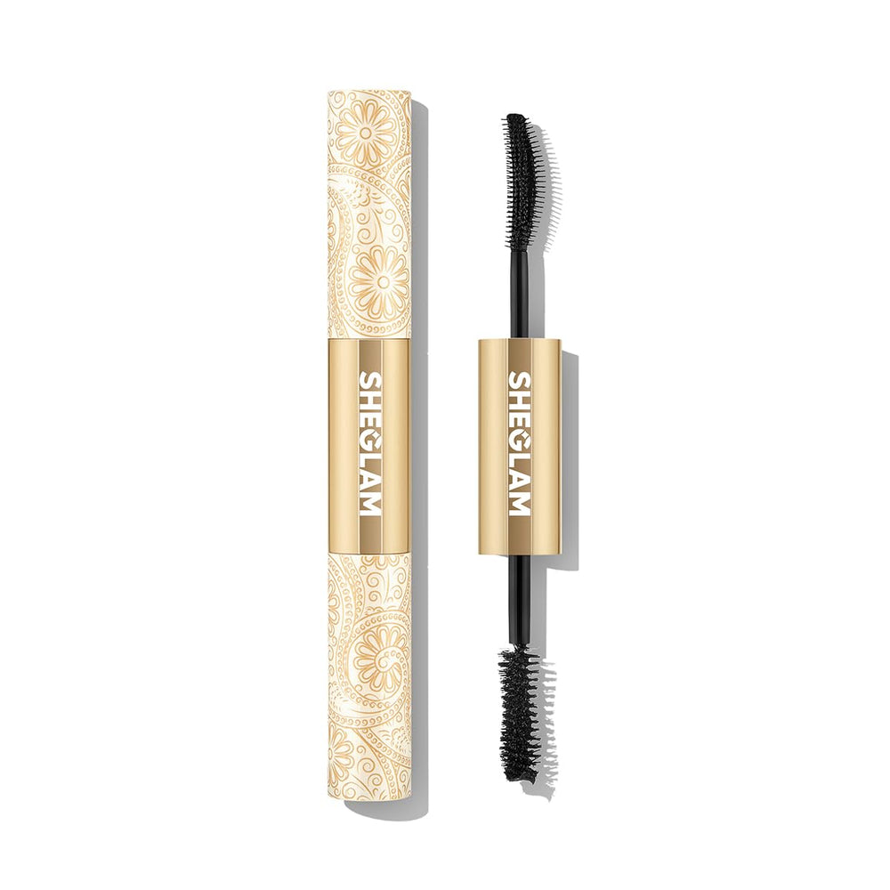 SHEGLAM front packaging shot showcasing elegant gold-infused mascara