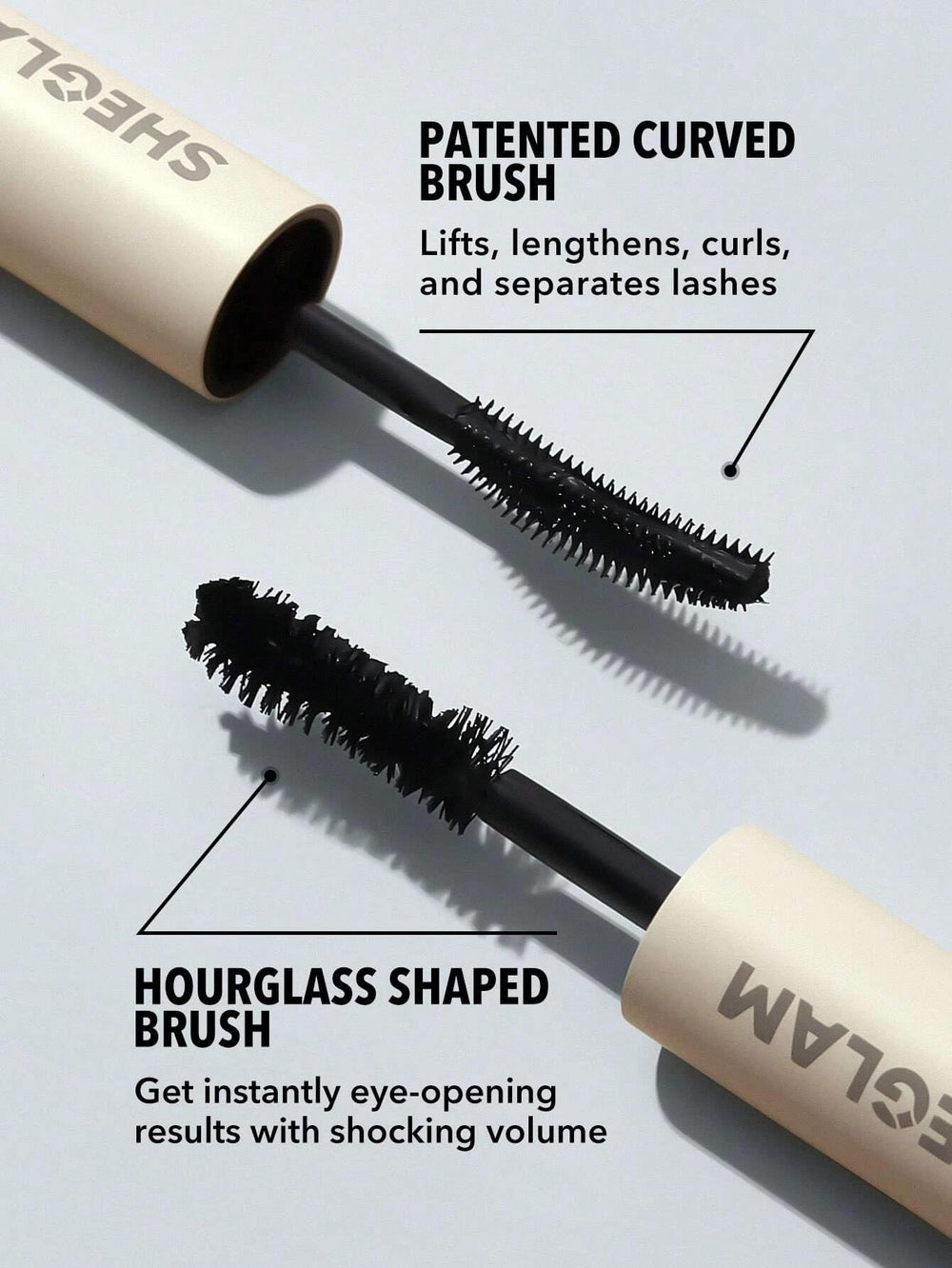 SHEGLAM hourglass brush detail depositing product for thicker-looking lashes