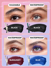 SHEGLAM mascara on model lashes showing length and color impact