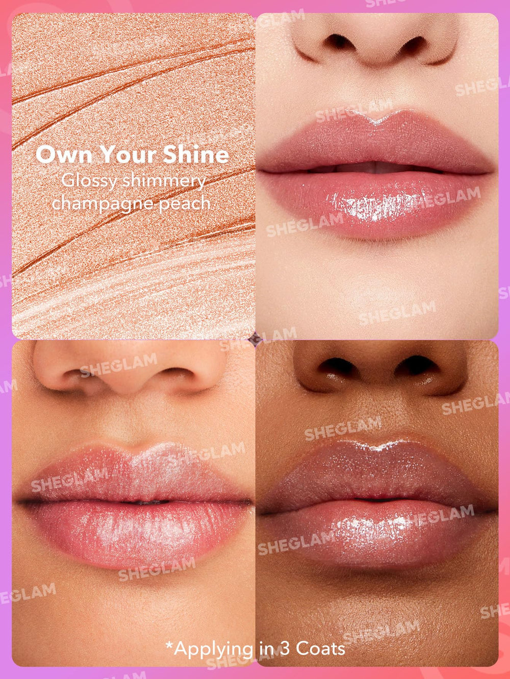 SHEGLAM Mirror Kiss texture close-up highlighting silky jelly shine