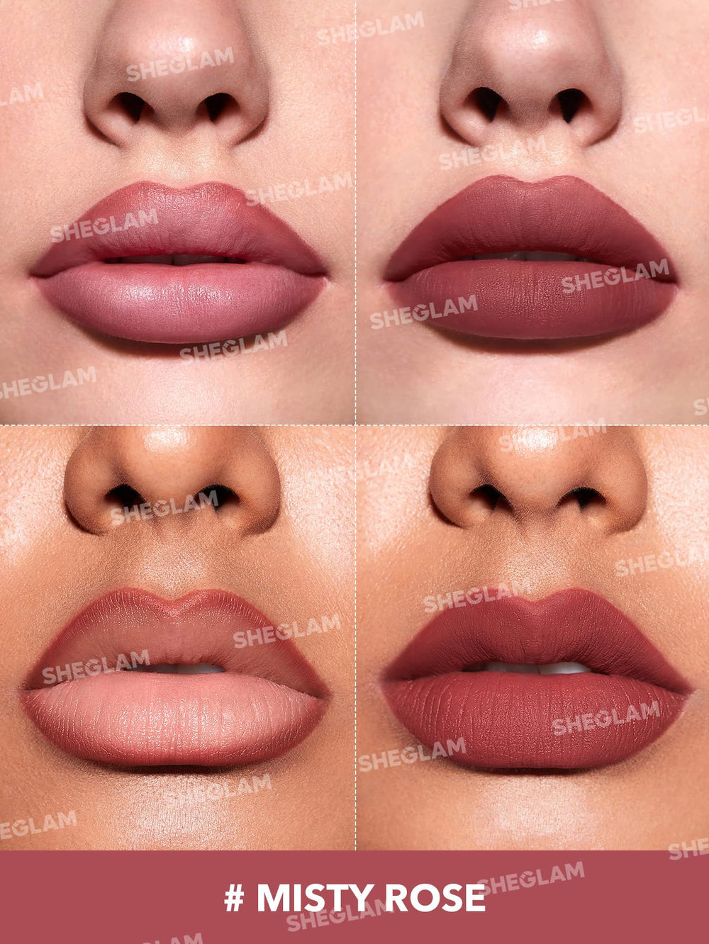SHEGLAM Misty Rose with cap off highlighting easy application benefit