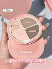 SHEGLAM palette open flatlay displaying all four shades for versatile sculpting and highlighting