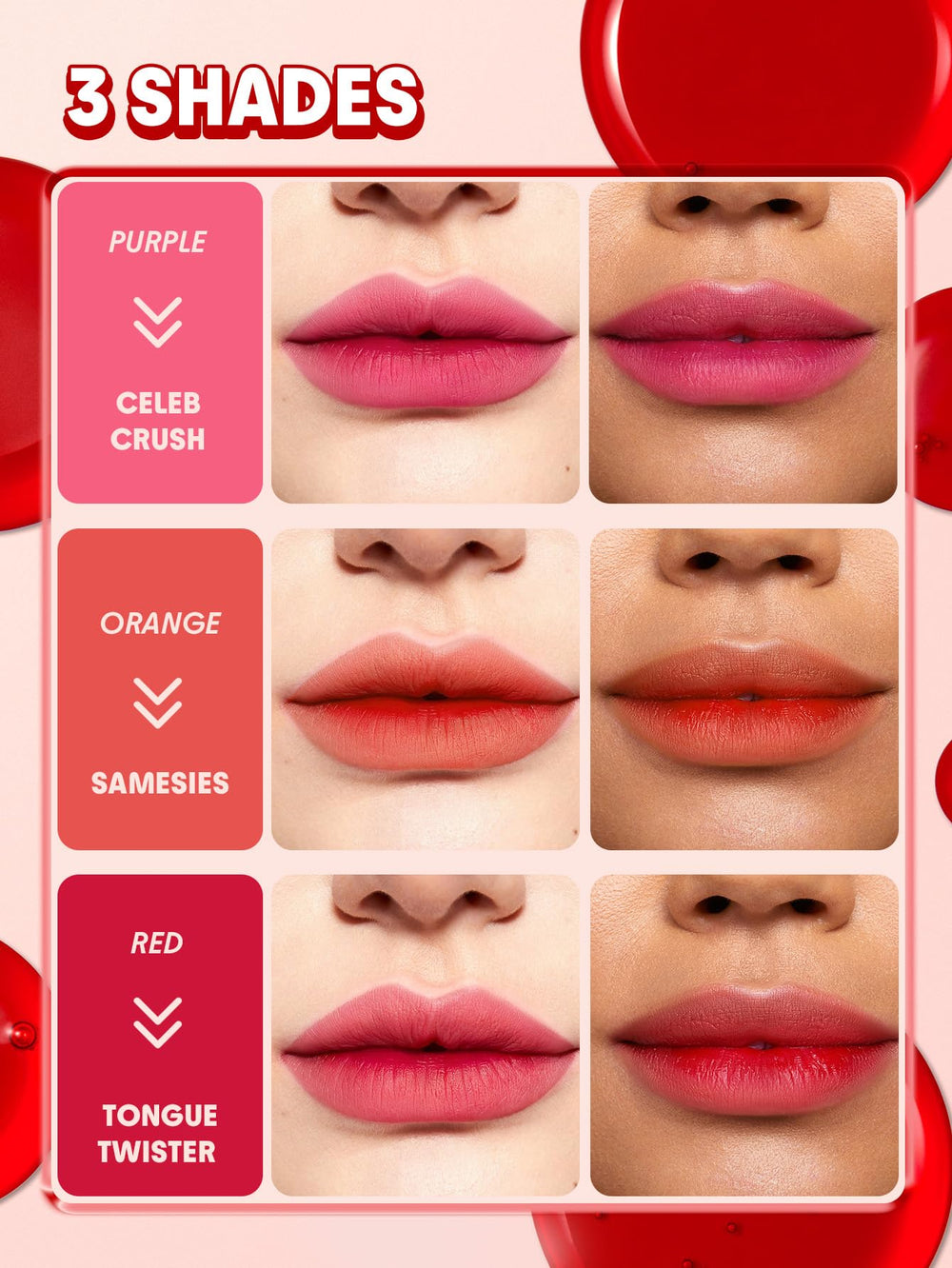 SHEGLAM applied on model lips demonstrating natural flushed color effect