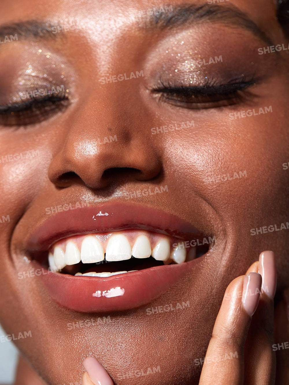 SHEGLAM PoutPerfect texture closeup showing smooth non sticky finish benefit