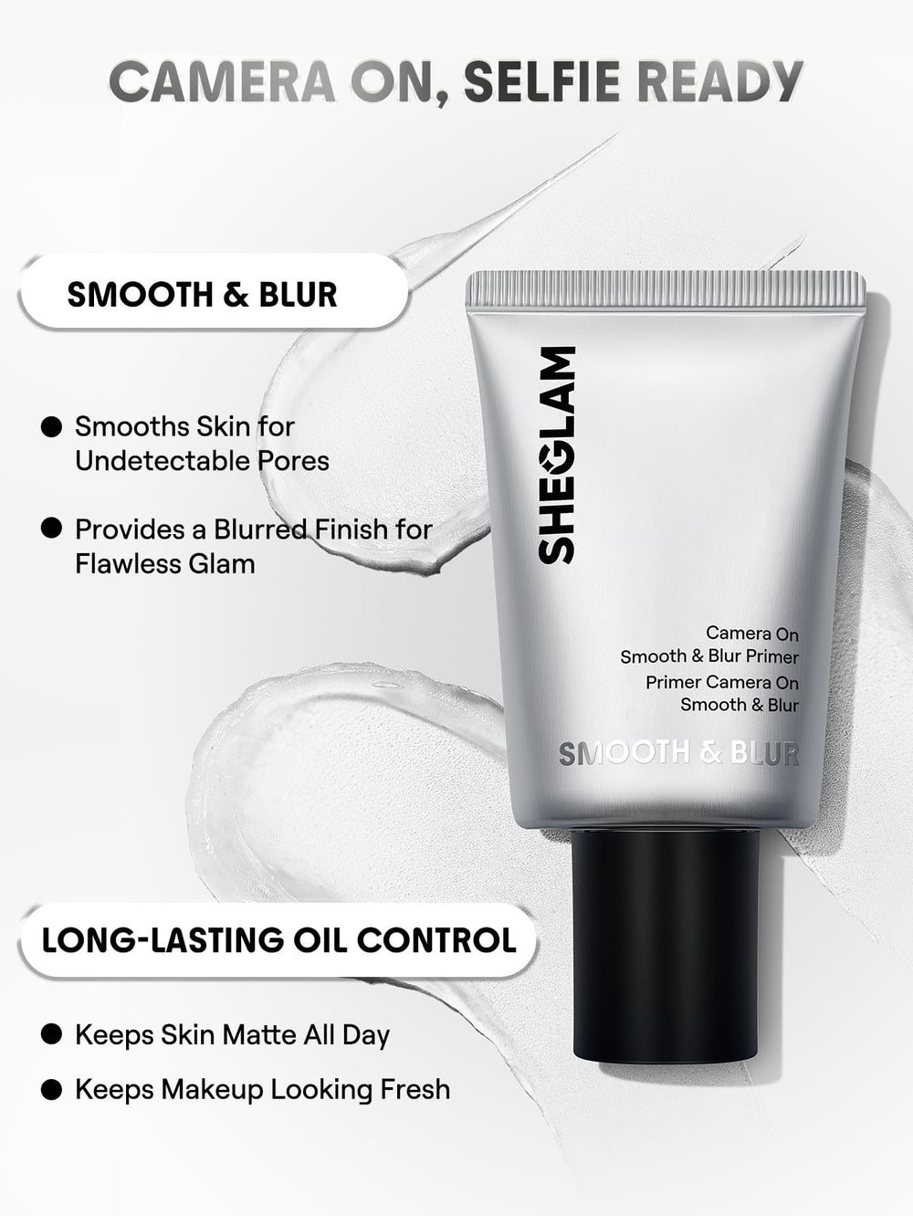 SHEGLAM pump and cap detail demonstrating hygienic dispensing benefit