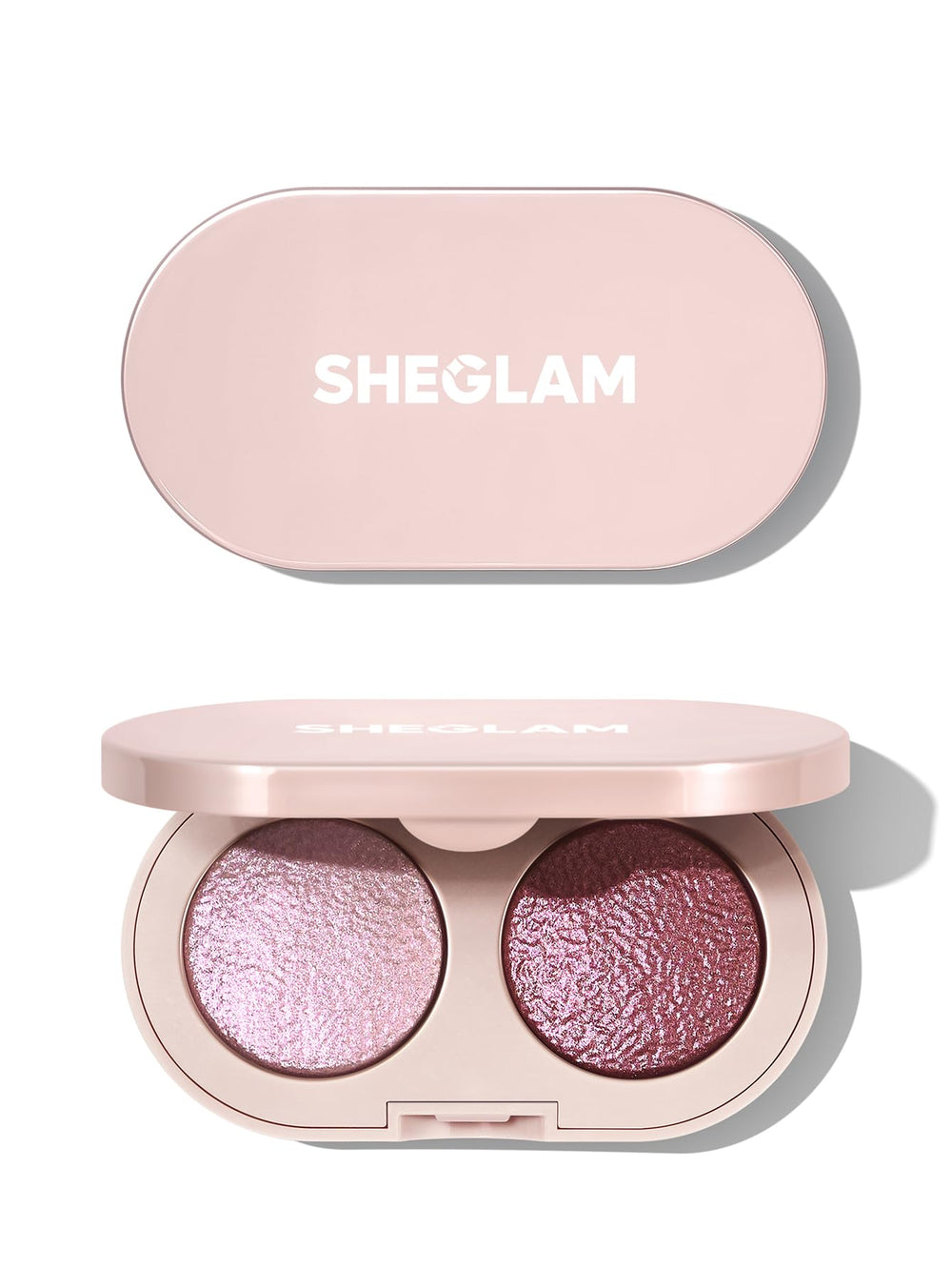SHEGLAM Prismalight duo compact front showing dual shades and sleek case — instant glow