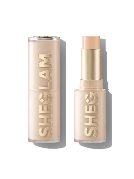 SHEGLAM foundation stick front view shows compact design and portability benefit