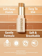 SHEGLAM Skin Magnet stick beside a standard lipstick for size comparison and travel convenience