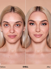 SHEGLAM texture swipe showing lightweight blendable formula benefit