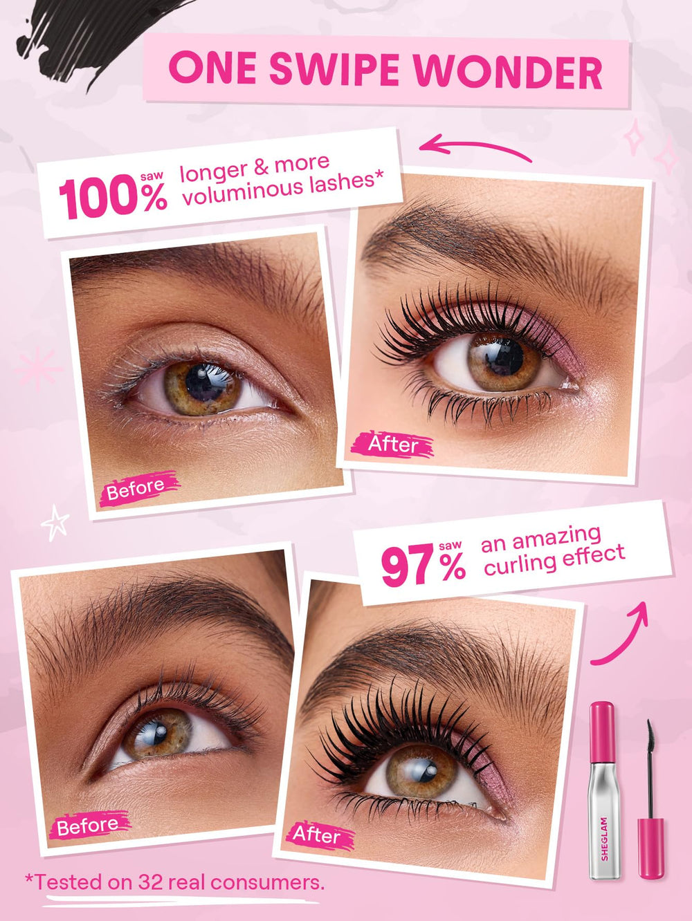 SHEGLAM black mascara swatch showing smooth texture