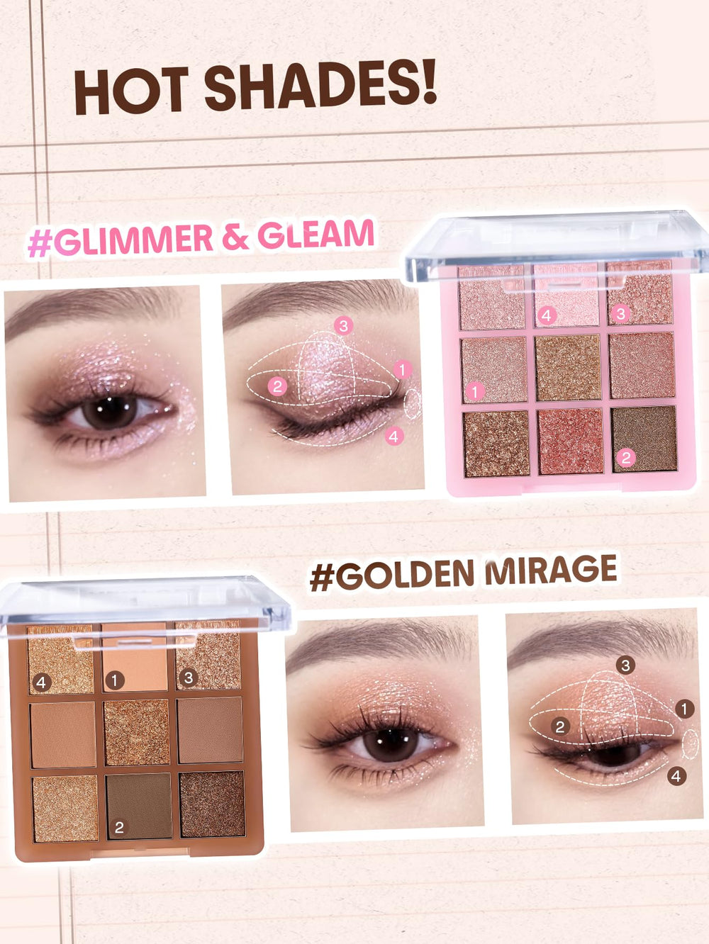 SHEGLAM texture swatch of matte and shimmer highlighting blendable finish