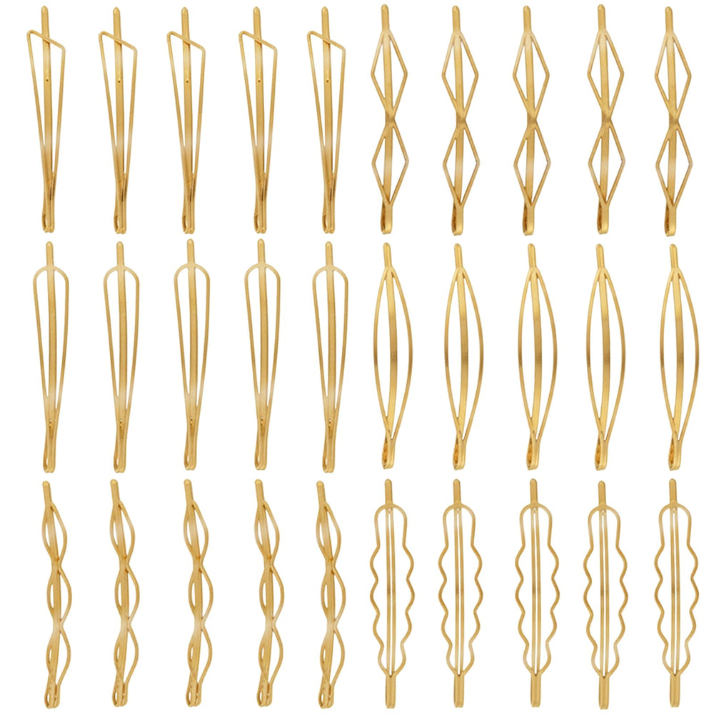 SHEHARUHI front view of 30-piece geometric gold clip set showing variety and convenience