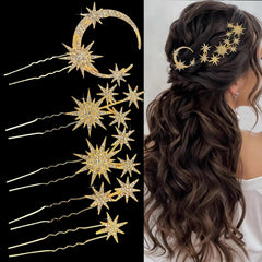 SHEHARUHI front view of five-piece celestial pin set showing gold finish and arrangement