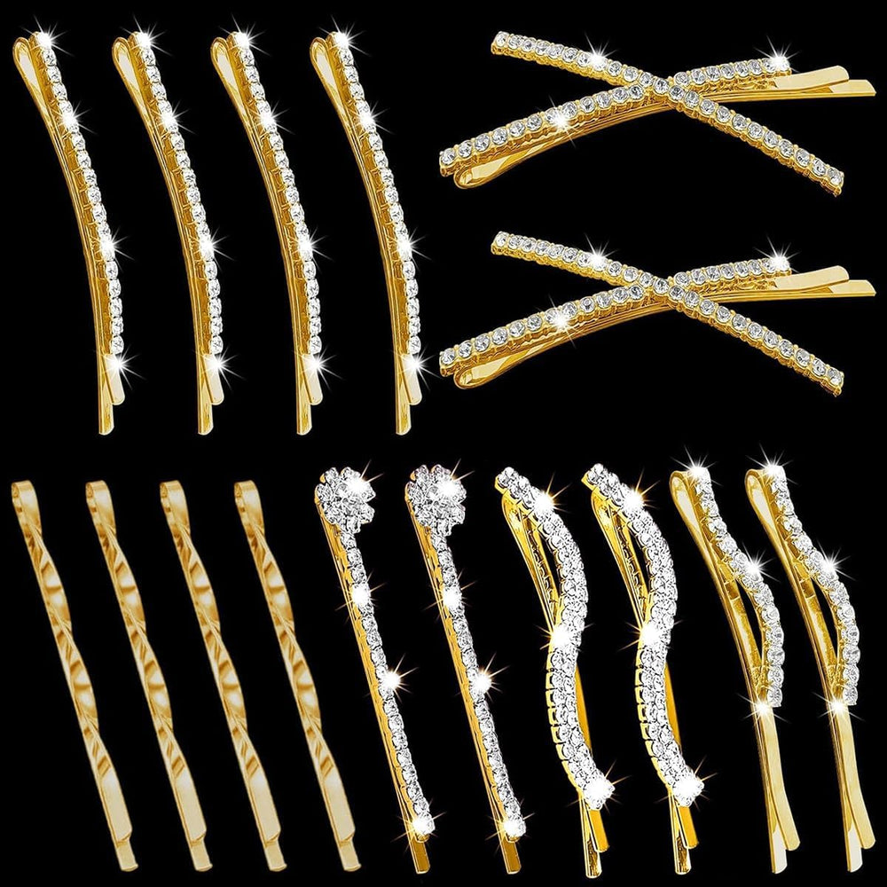 SHEHARUHI front view of gold rhinestone clip set showcasing variety and elegance