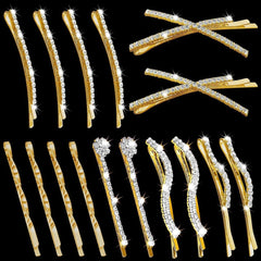 SHEHARUHI front view of gold rhinestone clip set showcasing variety and elegance
