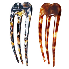SHEHARUHI front view of two hair forks showing color and shape and easy styling benefit