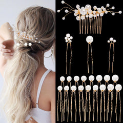SHEHARUHI gold comb front view showing elegant pearls and secure hold