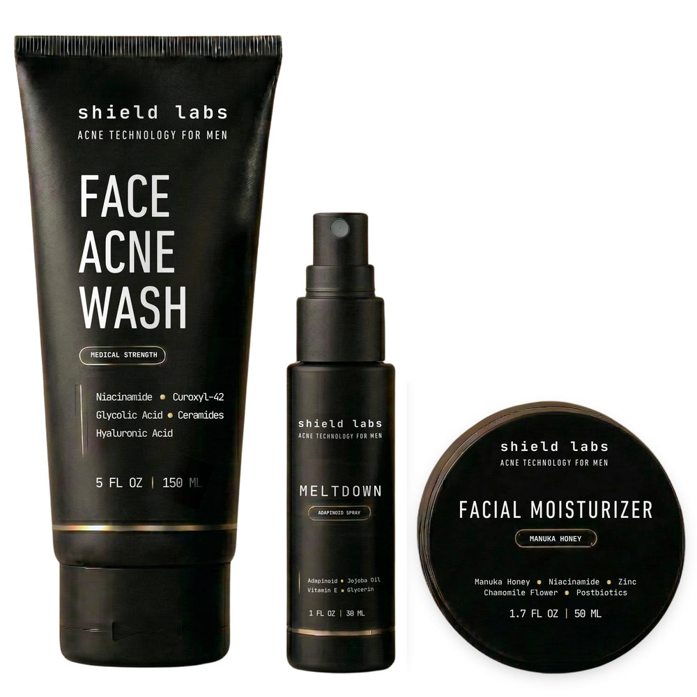 Shield kit front view showing all three products and clear routine benefits