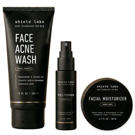 Shield kit front view showing all three products and clear routine benefits
