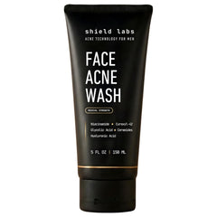 Shield front bottle showing unscented acne wash and clear benefit