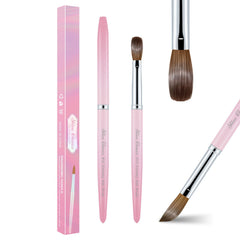 Shine Chance brush front view showing pink handle and tapered Kolinsky tip for precise application