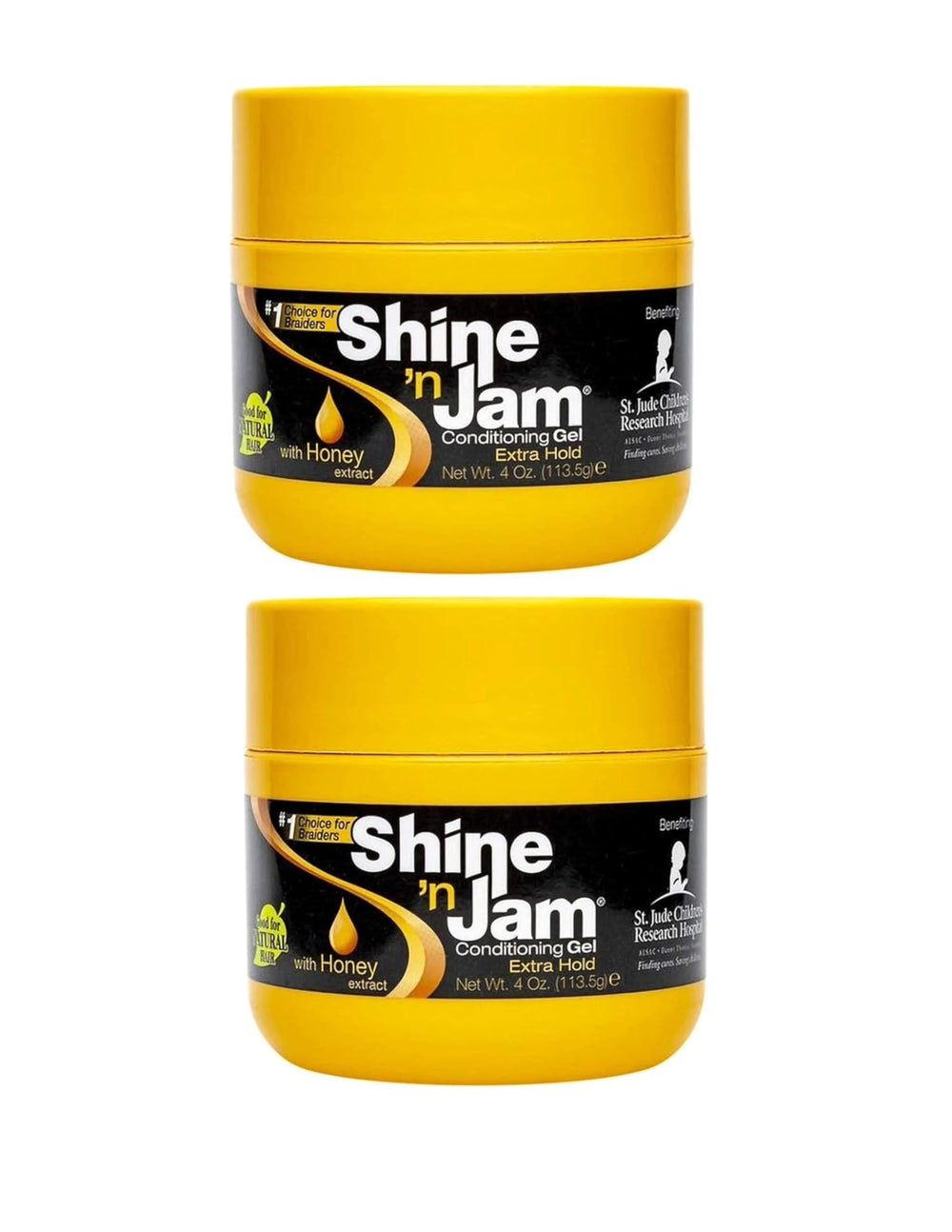 Shine 'n Jam jar front label showing size and extra hold benefits